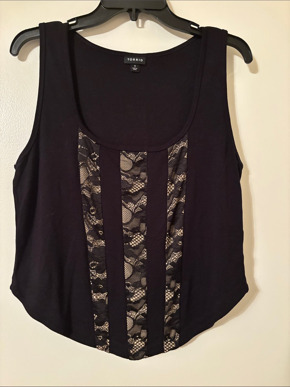 torrid Black Lace-Panel Scoop Neck Tank Top